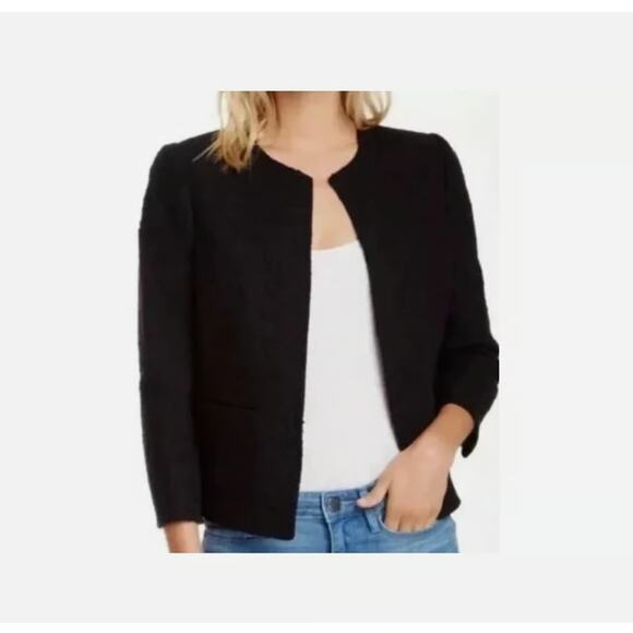 Vince Black Tweed Boucle Wool Blend Blazer Jacket Sz 6 Luxury Career Preppy - Picture 1 of 10